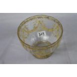 Antique glass fruit/punch bowl with painted gold swag design