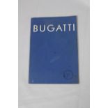 A vintage Bugatti car brochure and a number of related b/w photographs and postcards