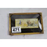 Unusual framed miniature scene painted on ivory - Chinese mounted hunters, 8 x 12cm