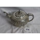 A lot: silver plated teapot with elephant design handle, spout and lid, raised frieze design