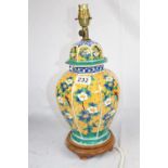 Modern table lamp base with yellow/green/blue Chinese pattern, as seen - minor repair needed to base