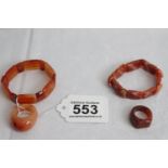 Two agate bracelets and two agate rings