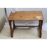 Modern pine rectangular coffee table, 50 (ht) x 73 x 44cm and a pine stool - very sturdy