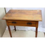 Early 20thC wooden side table with one drawer, turned legs, one drawer handle missing, 70 (ht) x