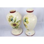 Two late Victorian cream glass sunflower pattern vase/ table lamp bases