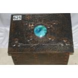 An unusual Art Nouveau period hammered copper fireside chest, H 38cm, W56cm