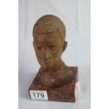 African bust on marble base, 18 cm high