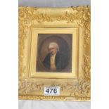 Portrait of gentleman with decorative gilded frame, 25 x 24 cm