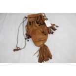 Original Native American leather fringed and beaded medicine pouch bag with tasselled leather