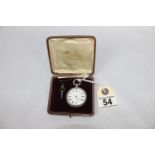 Ladies silver pocket watch , key and case