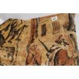 Cotton tasselled wallhanging/rug with Arabic market scene. Black & russet tones