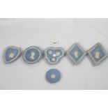 A lot: six items of blue Wedgwood Jasper ware trinket plates