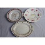 A china lot: Three early 20thC serving plates and a set of six Bristolware floral pattern dessert