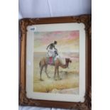 Framed watercolour - man on camel