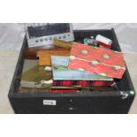 A box of vintage draughting and hobby equipment