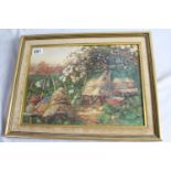 A lot: six framed pictures including coastal and countryside scenes and a repro print Lautrec