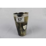Horn and silver mounted beaker with silver banded rim and cartouche, inscribed J.H.H.from W.C.W, Feb