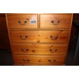 Solid pine chest of drawers with solid pine drawer bases. 5 drawers with brass handles. All