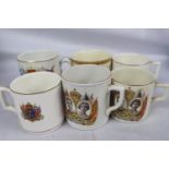 Five no 1937 Coronation King George VI souvenir mugs and one George V and Queen Mary 'Long May