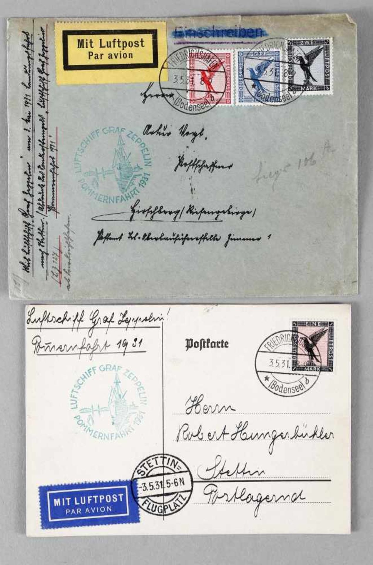 Zeppelinpost, 1 Zeppelinbrief, 1 Zeppelinpostkarte