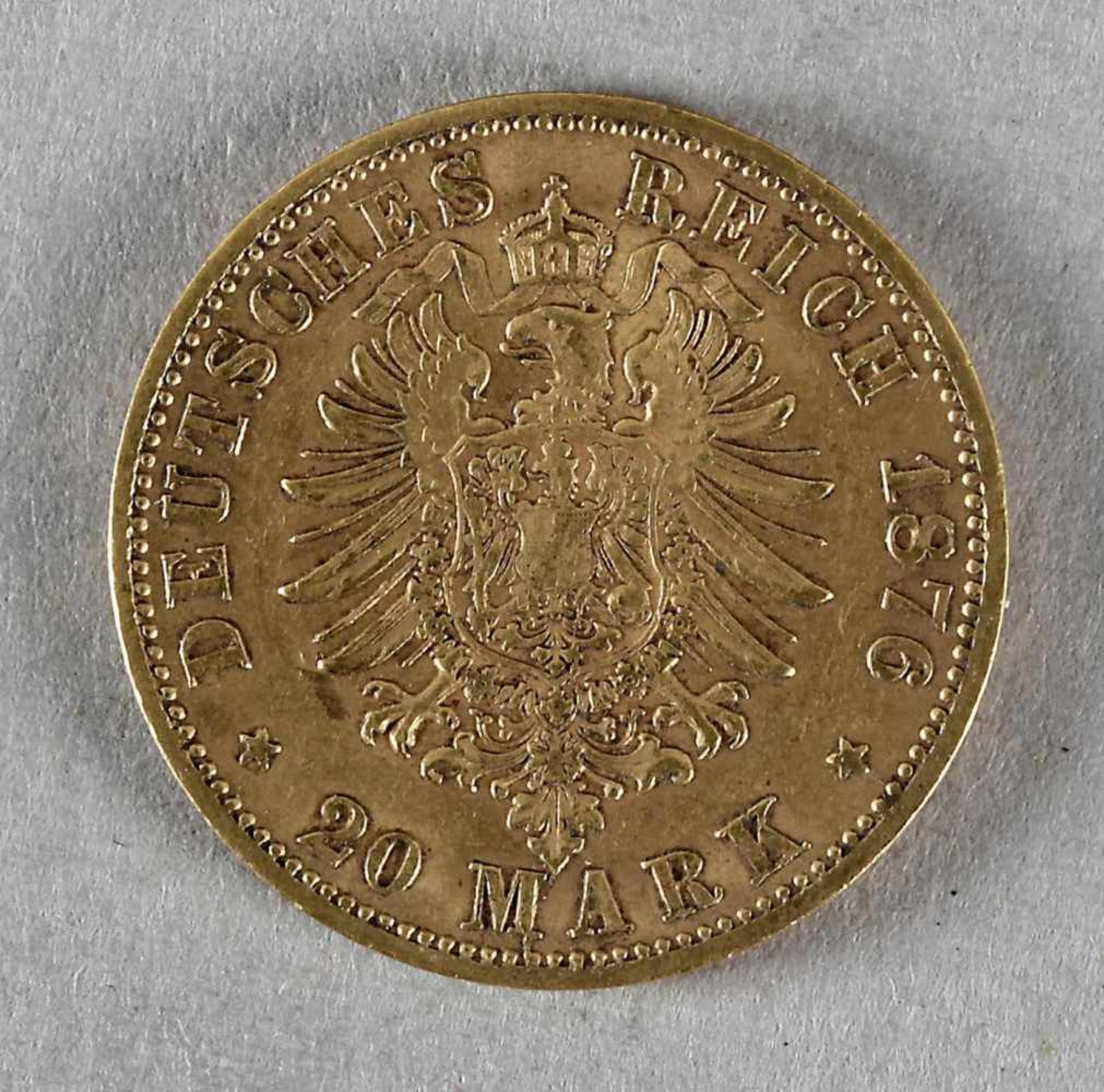 Goldmünze, 20 Mark, Albert von Sachsen, 1876 E - Bild 2 aus 2