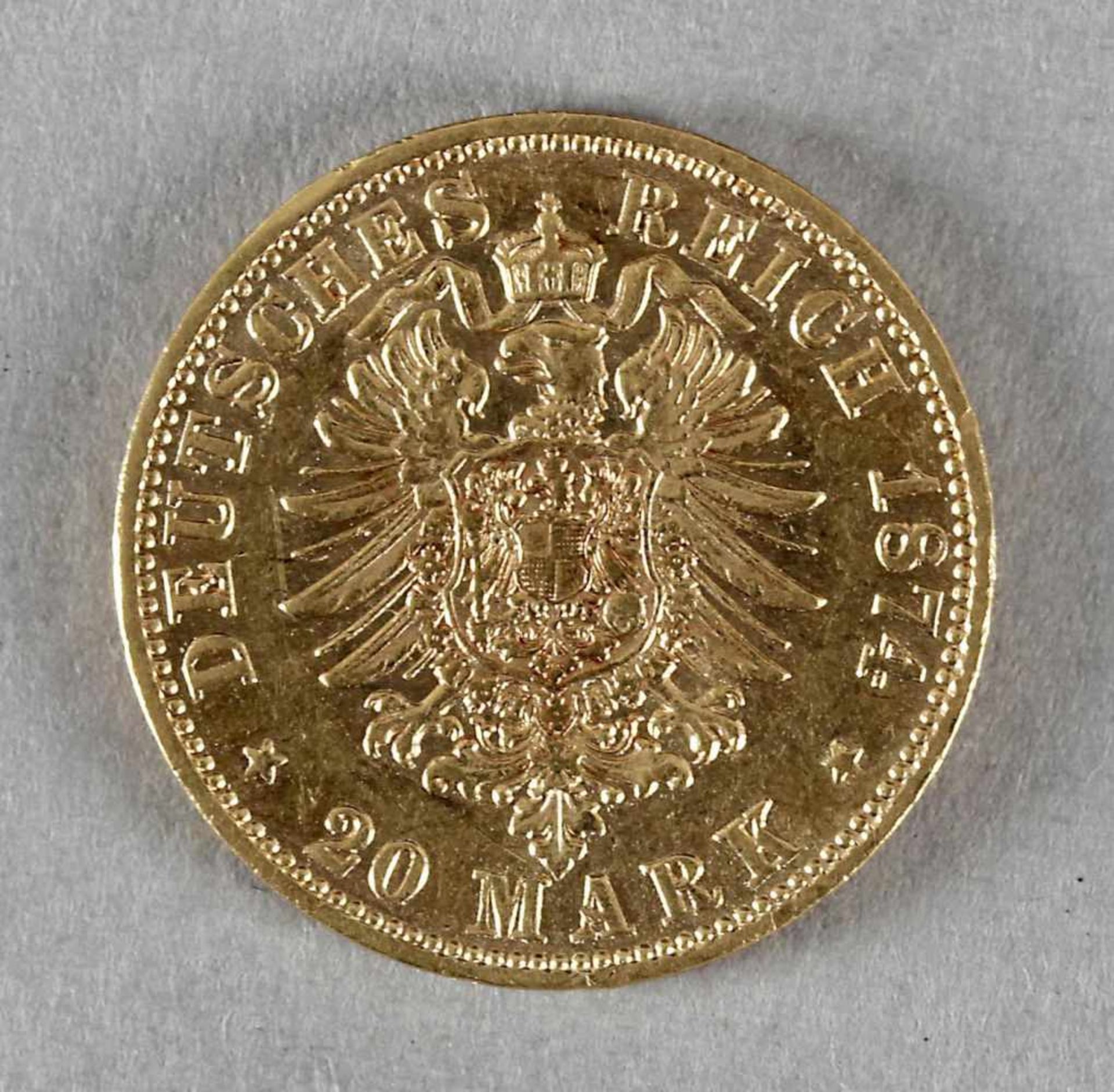 Goldmünze, 20 Mark, Ludwig II. von Bayern, 1874 D - Bild 2 aus 2