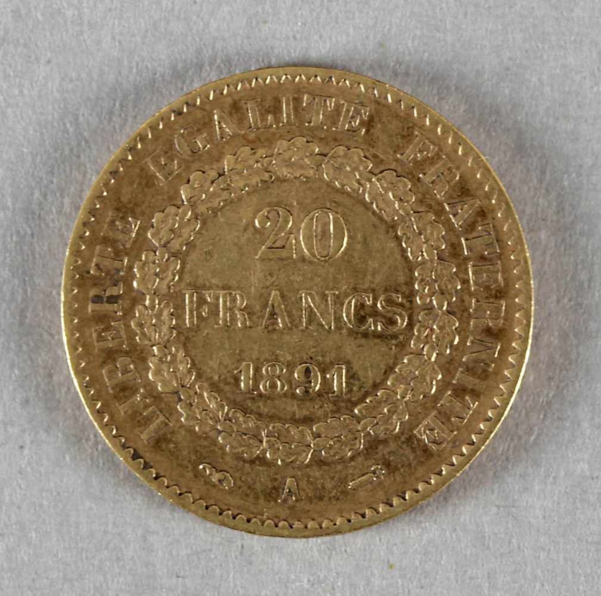 Goldmünze, 20 Francs, Republique Francaise, 1891 A - Bild 2 aus 2
