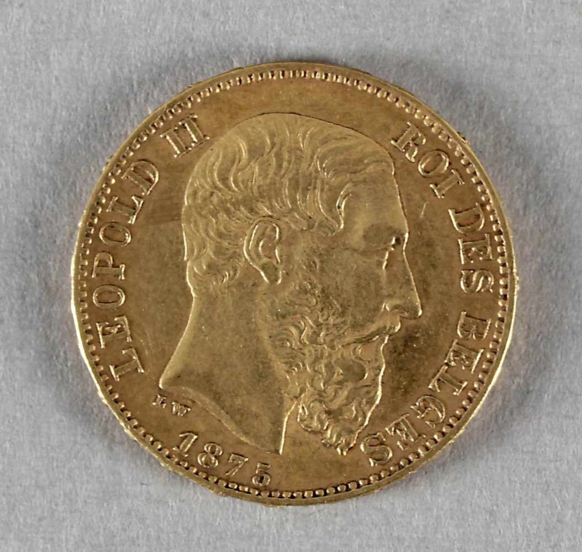 Goldmünze, 20 Francs, Leopold II., Belgien, 1875