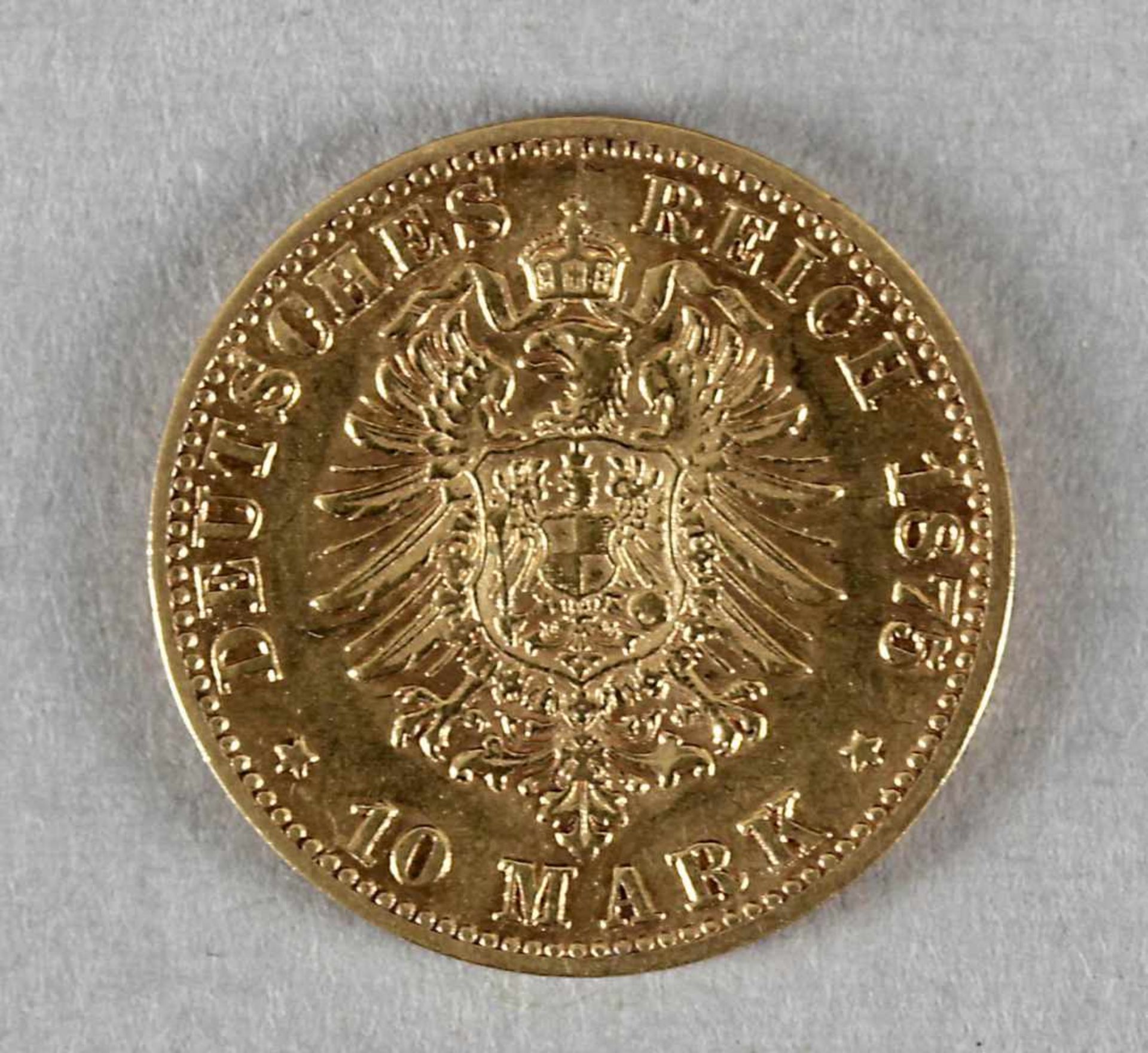 Goldmünze, 10 Mark, Friedrich von Baden, 1875 G - Bild 2 aus 2