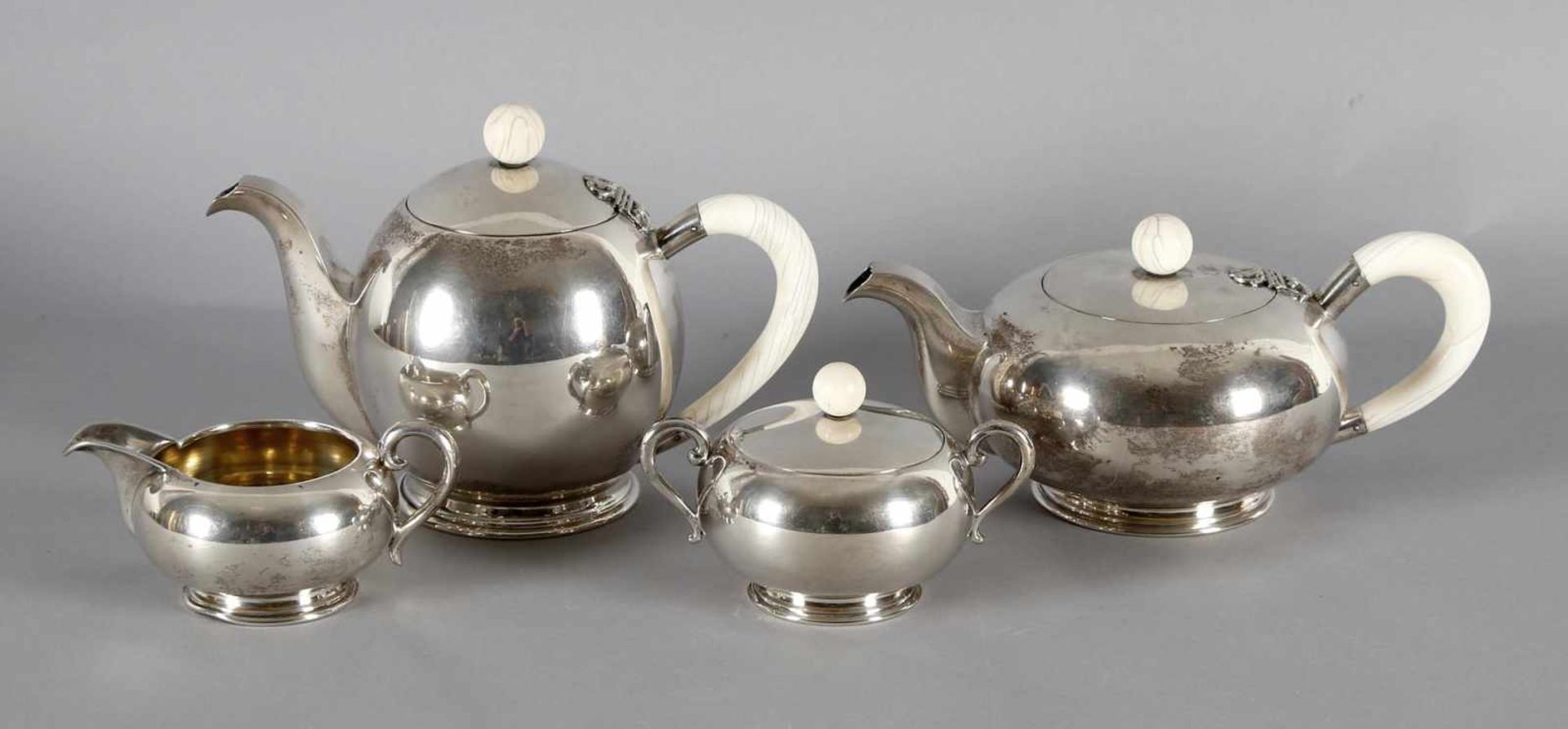 4-teiliges Kaffee-/Mokkaservice Art Déco, 800er Silber, deutsch, ca. 1930er Jahre