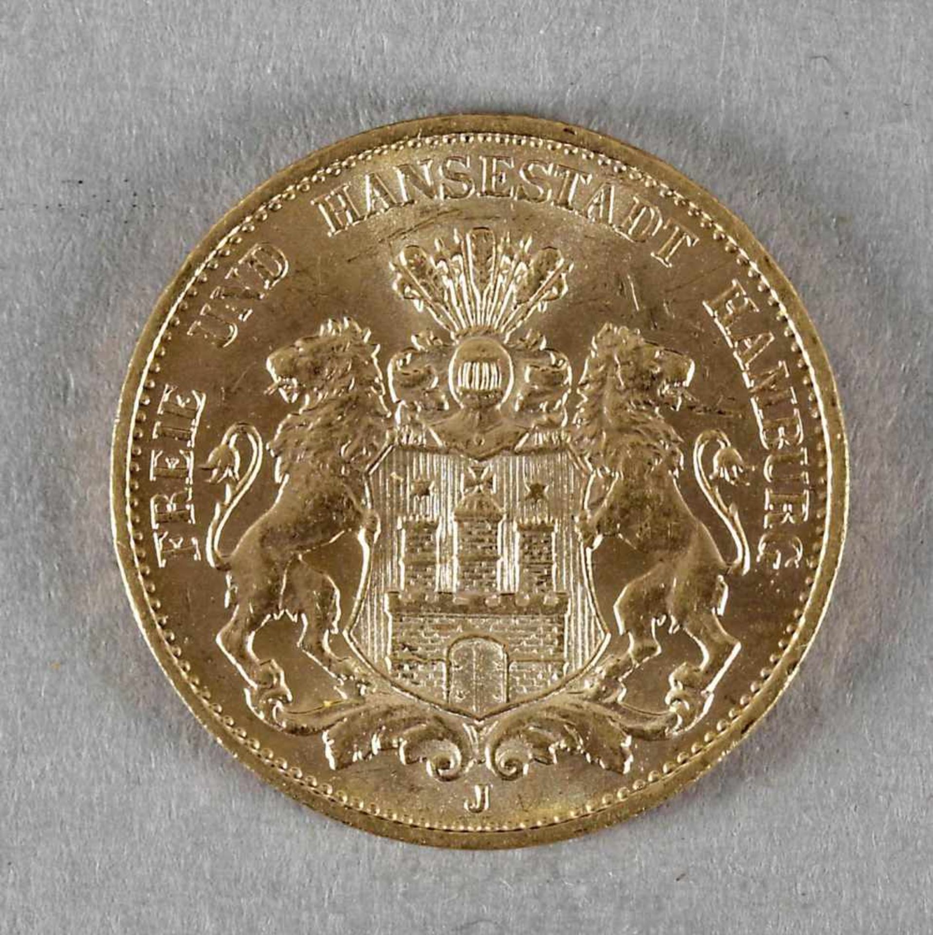 Goldmünze, 20 Mark, Hamburg, 1913 J