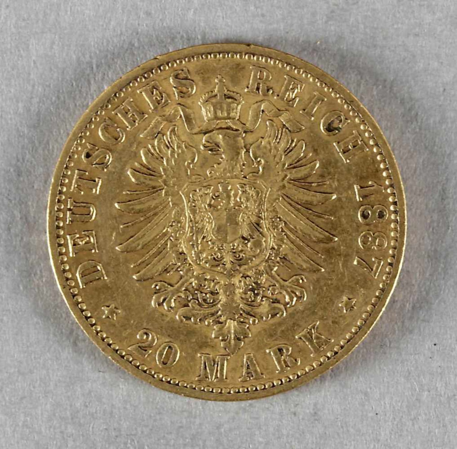 Goldmünze, 20 Mark, Hamburg, 1887 J - Bild 2 aus 2