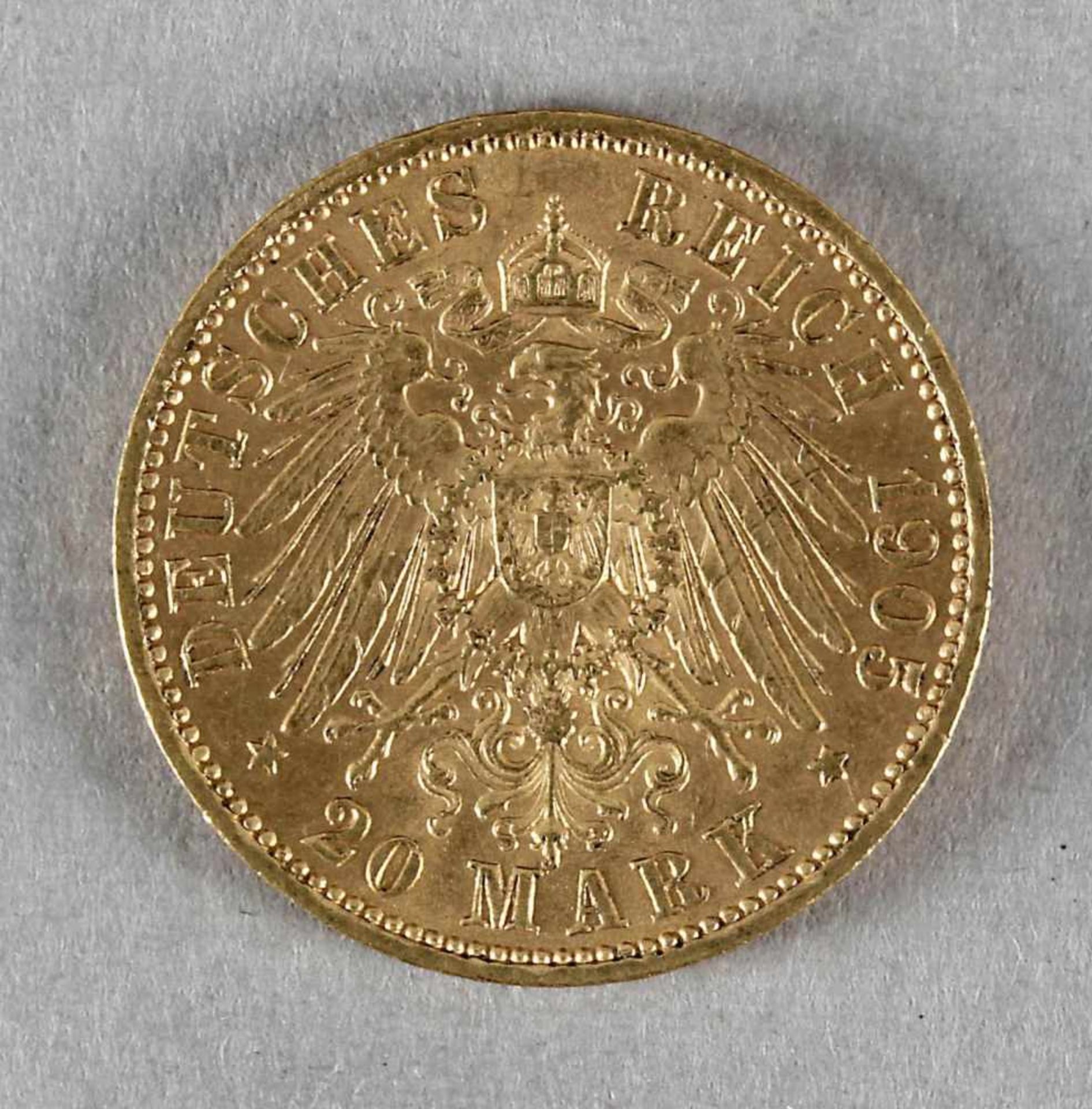 Goldmünze, 20 Mark, Friedrich August von Sachsen, 1905 E - Bild 2 aus 2