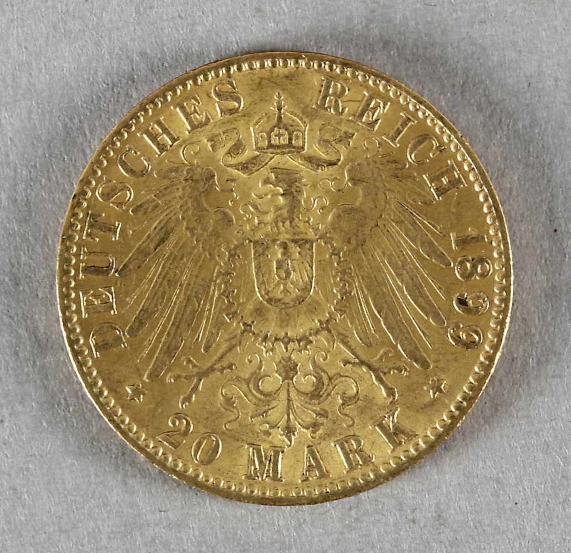 Goldmünze, 20 Mark, Hamburg, 1899 J - Bild 2 aus 2