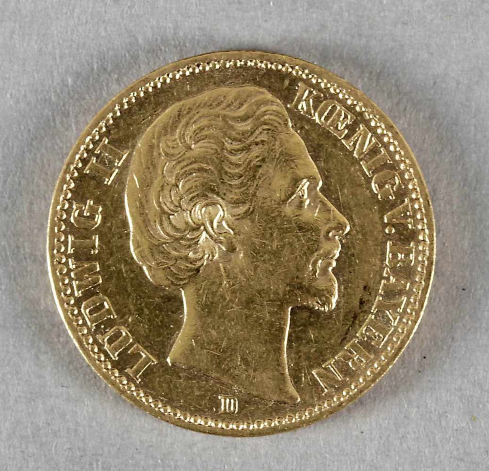 Goldmünze, 20 Mark, Ludwig II. von Bayern, 1874 D