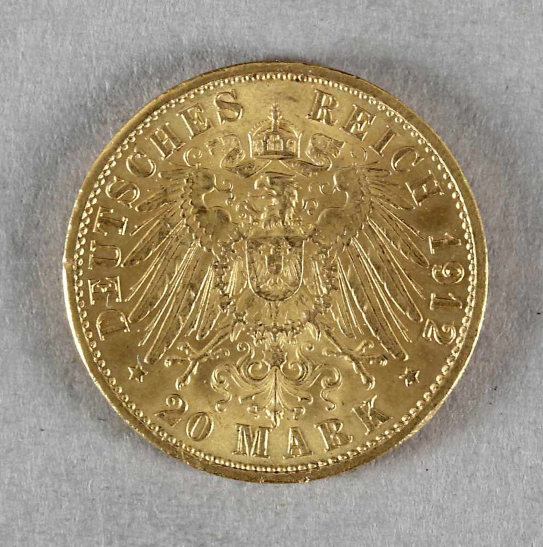 Goldmünze, 20 Mark, 1912, Friedrich II. von Baden, 1912 G - Bild 2 aus 2