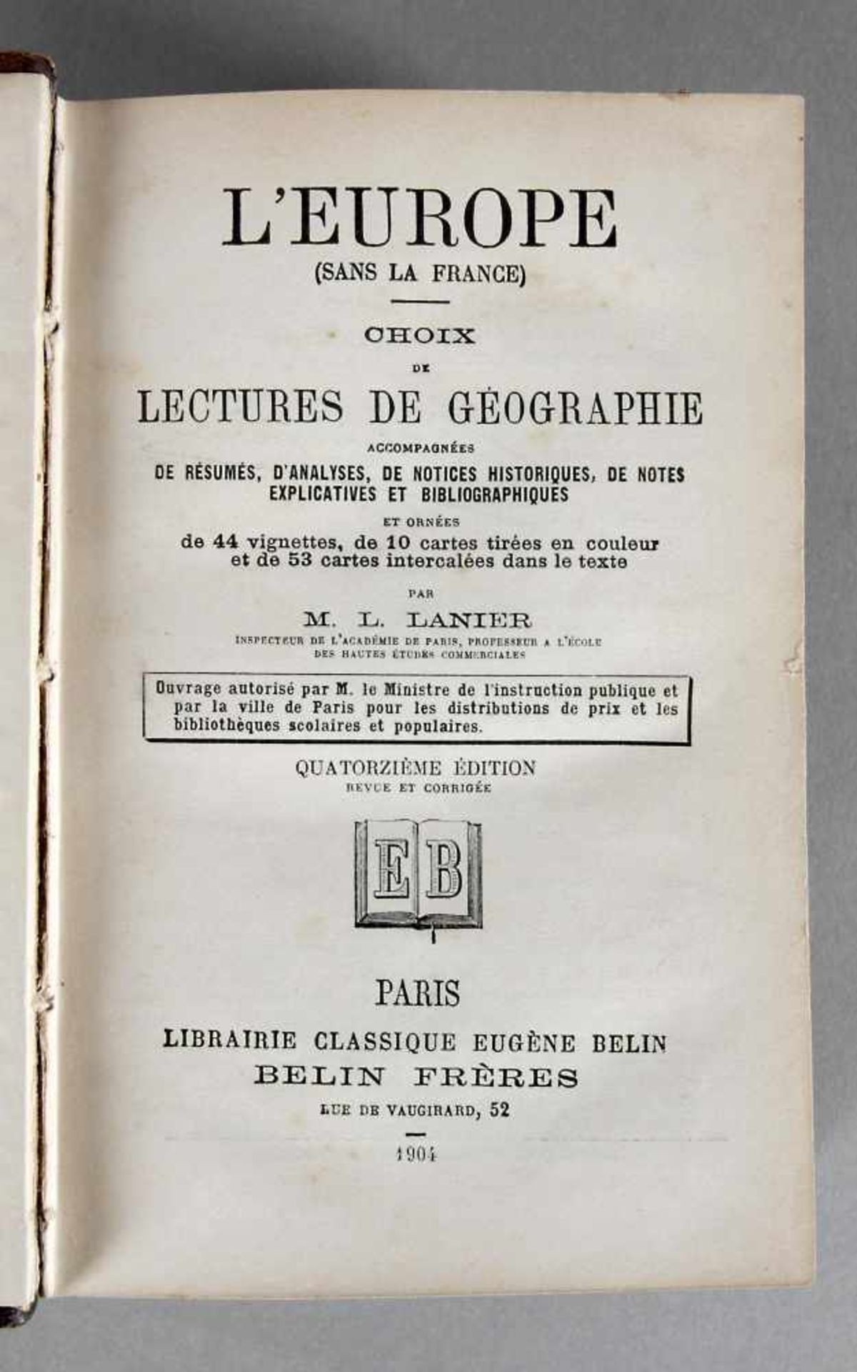 5 Bände M.L. Lanier "Choix de Lectures de Géographie", Paris, 1904 - Bild 2 aus 3