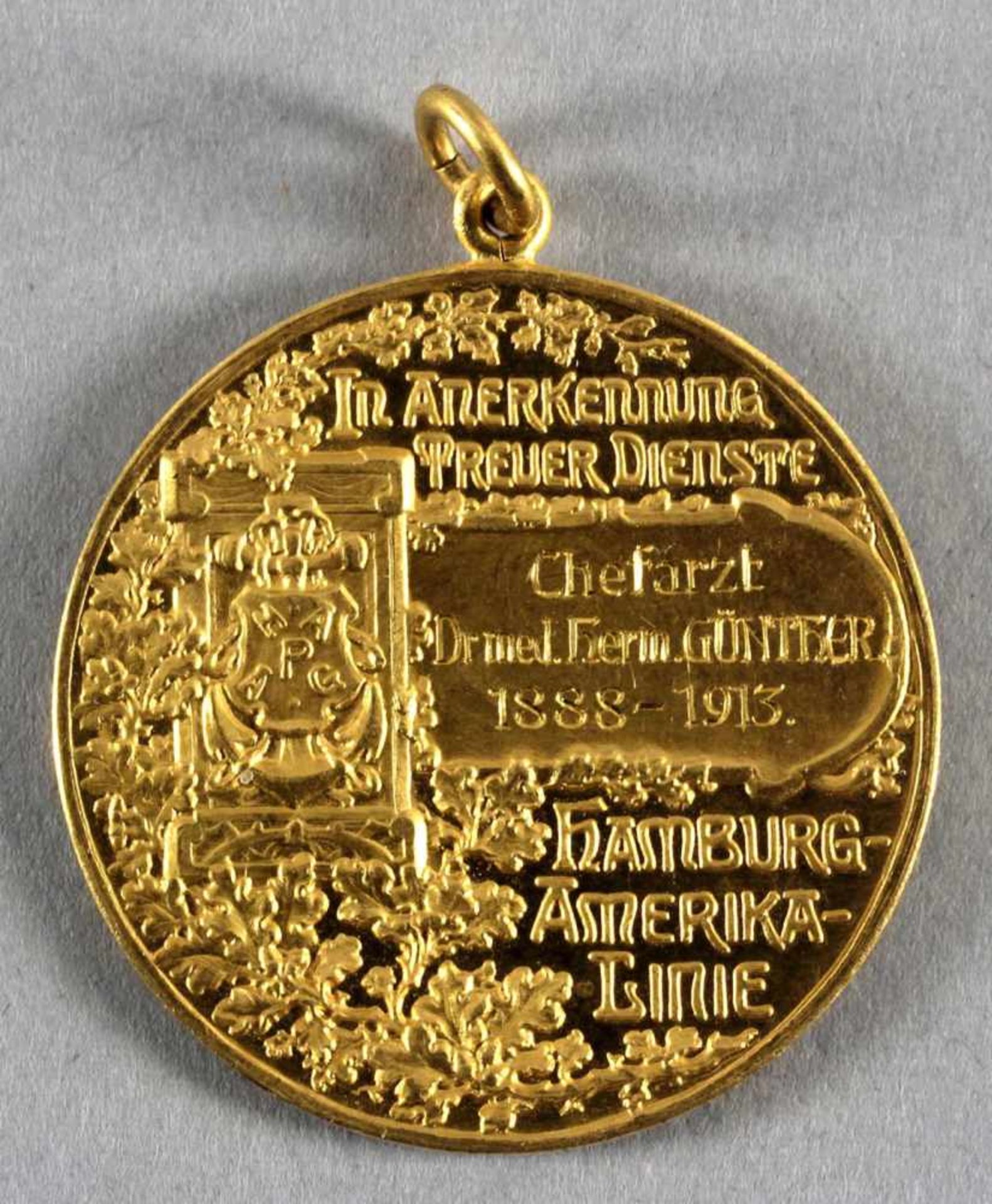 Goldmedaille, Hamburg-Amerika-Linie, A. 19, Jh., 980er Gold - Bild 2 aus 2