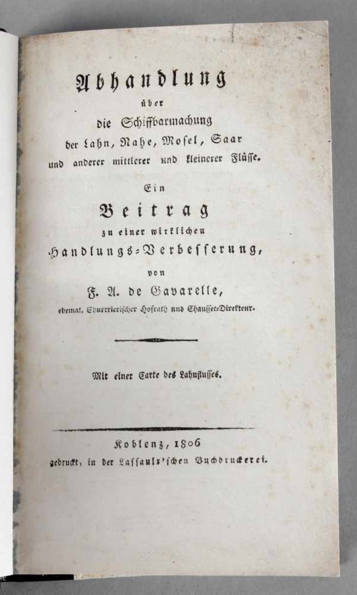 F. A. de Gavarelle, Abhandlung über die Schiffbarmachung der Lahn