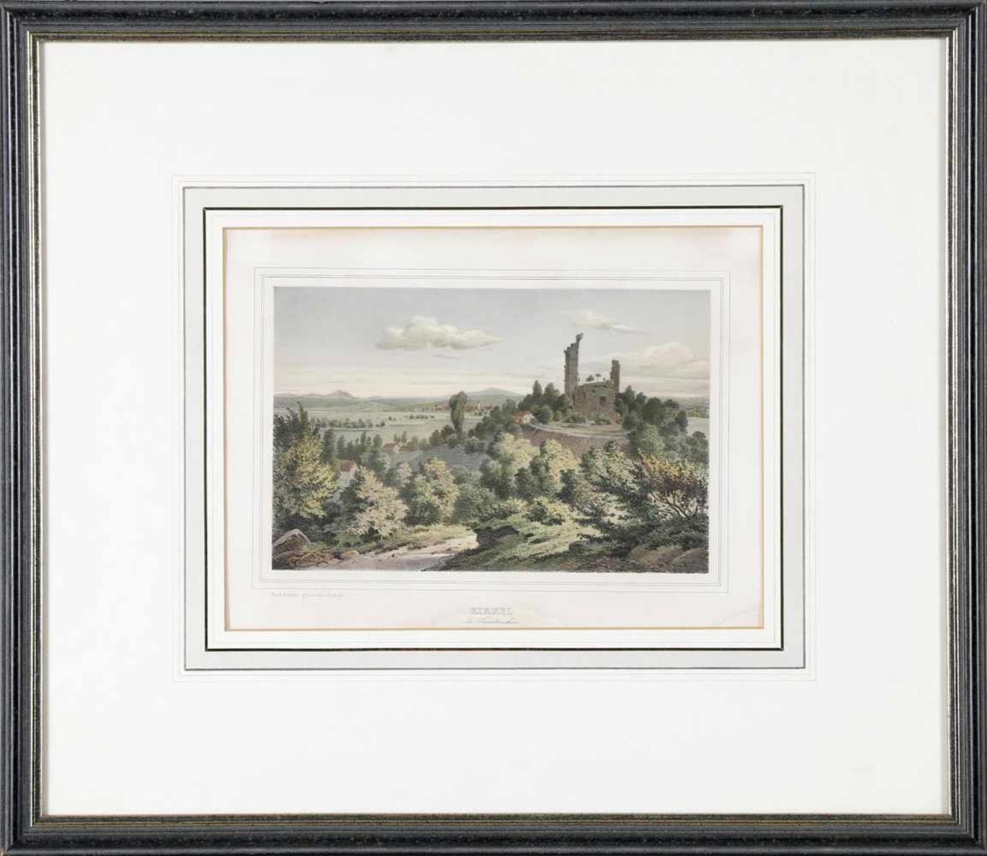 "Kirkel bei Zweibrücken" - Original-Lithographie in dekorativem Handkolorit von Friedrich Hohe (