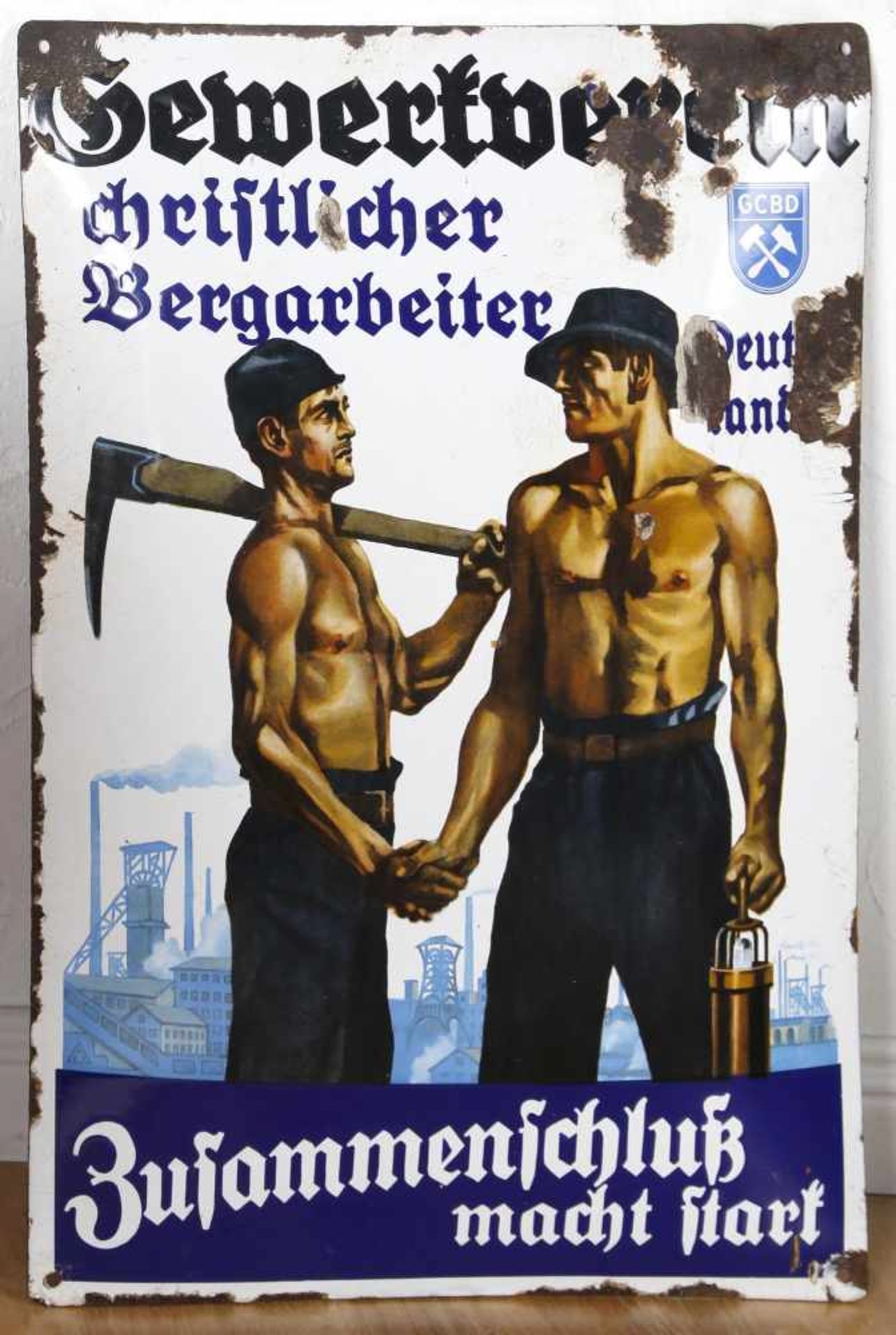 Emailschild, Gewerkverein Christlicher Bergarbeiter Deutschland, ca. 1910-20