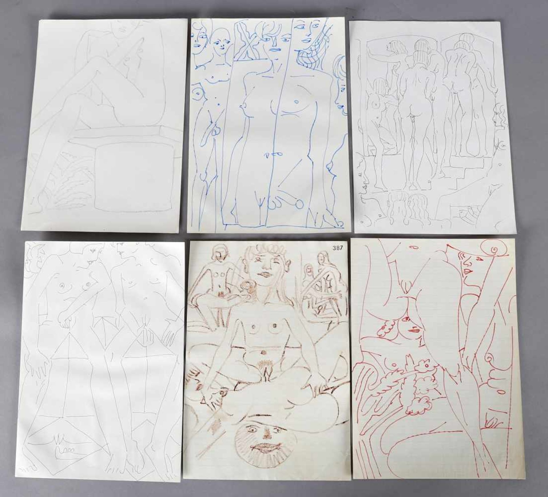 Edvard Frank (Korschenbroich 1909-1972 Saarlouis)Sechs erotische Zeichnungen, alle auf DIN A4-