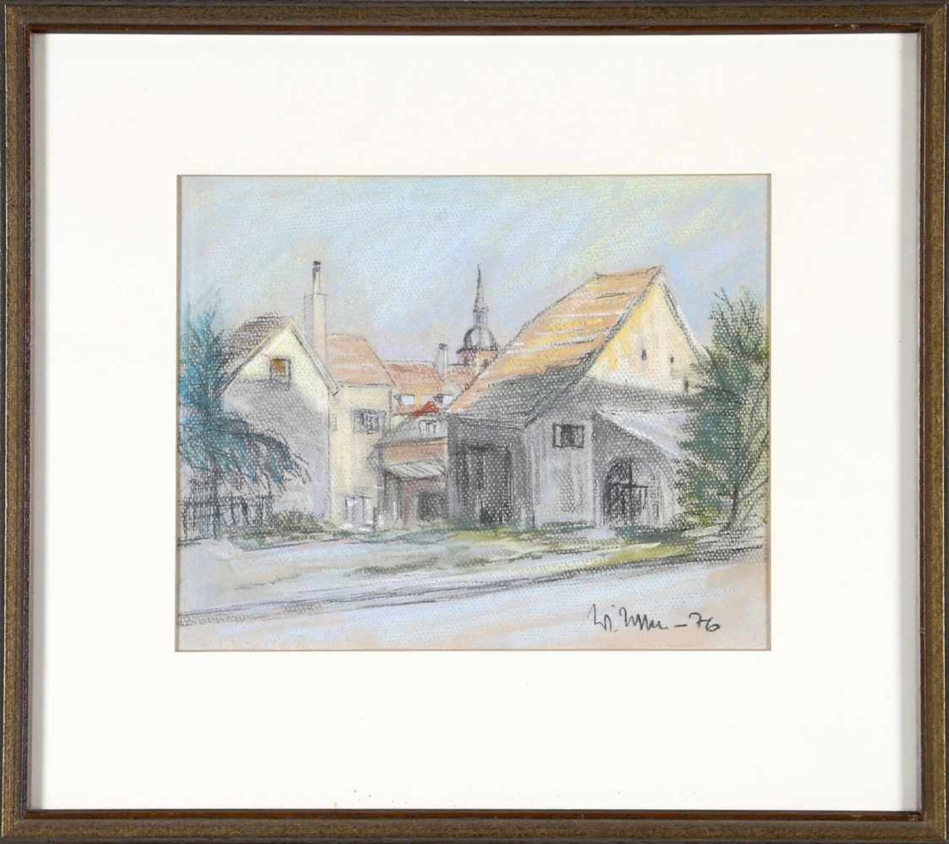 Willi Hoffmann-Güth (* Münster 1936)Saarländisches Dorf, 1976, Pastellkreiden auf genarbtem,