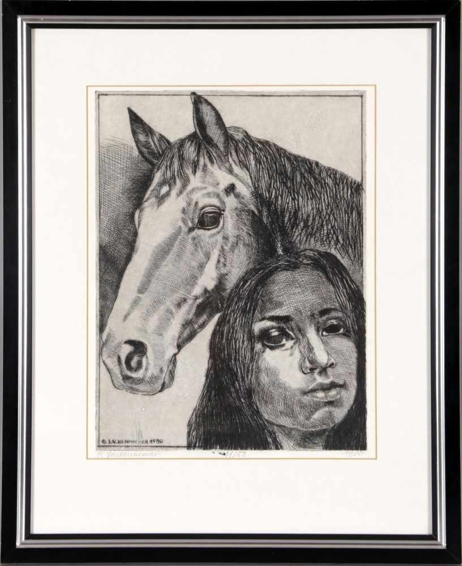 Otto Lackenmacher (Saarbrücken 1927-1988 Saarbrücken)Mädchen mit Pferd, 1980, Radierung mit