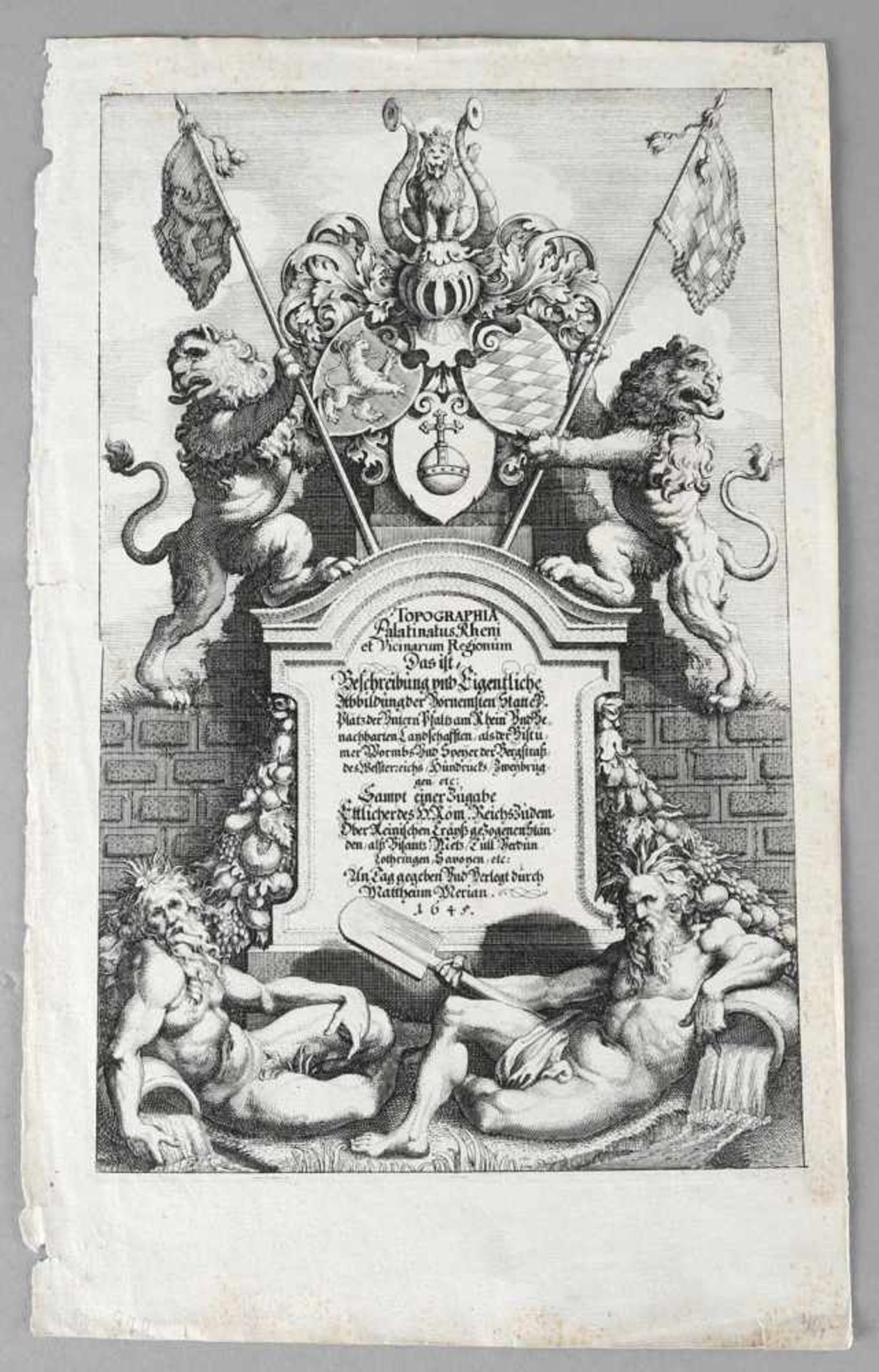 Titelblatt zur Topographia Palatinatus Rheni et Vicinarum Regionum (Rheinland-Pfalz und benachbarter