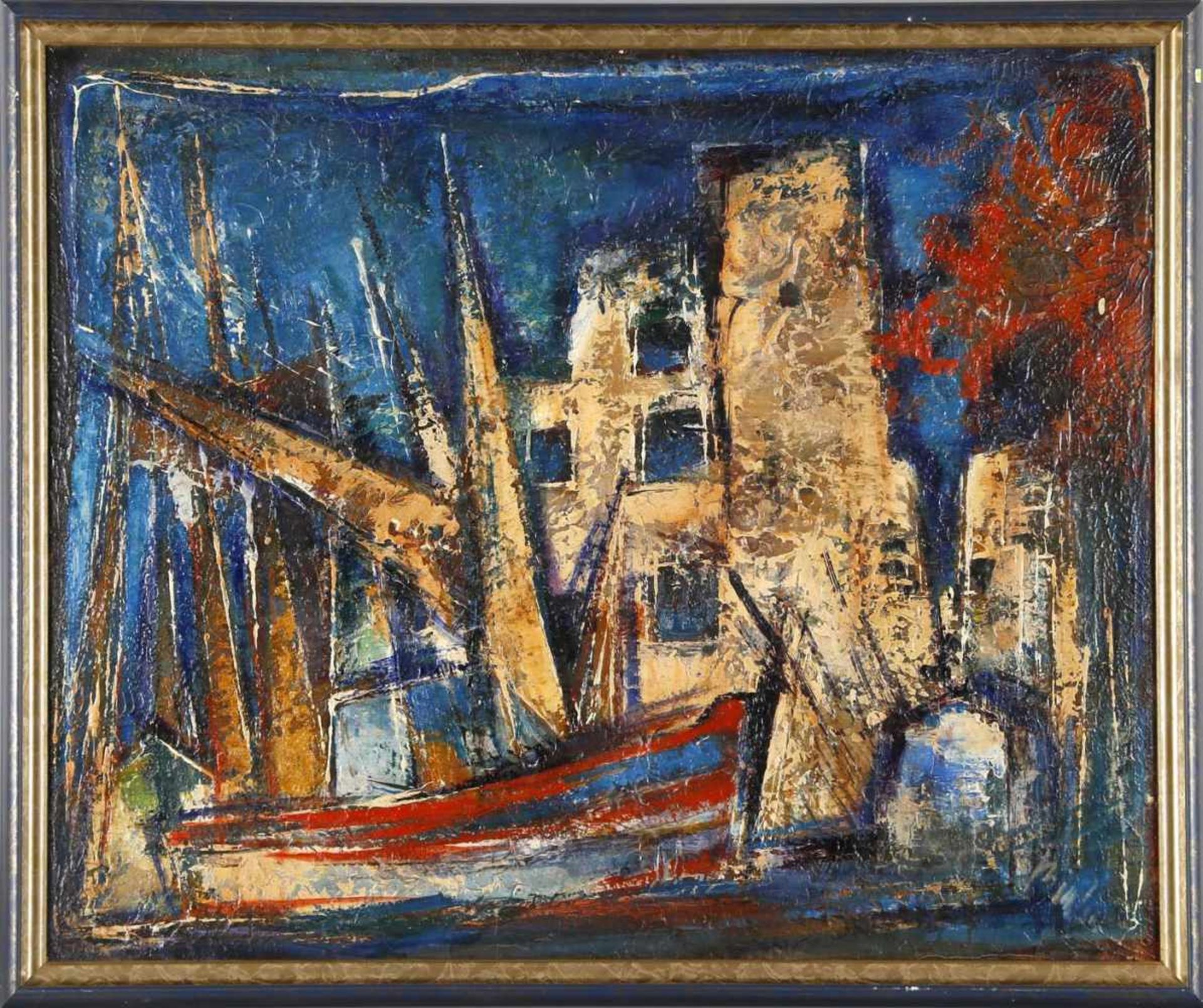 Walter Bernstein (Schiffweiler 1901-1981 Neunkirchen)Südlicher Hafen, Öl auf Hartfaserplatte, rechts