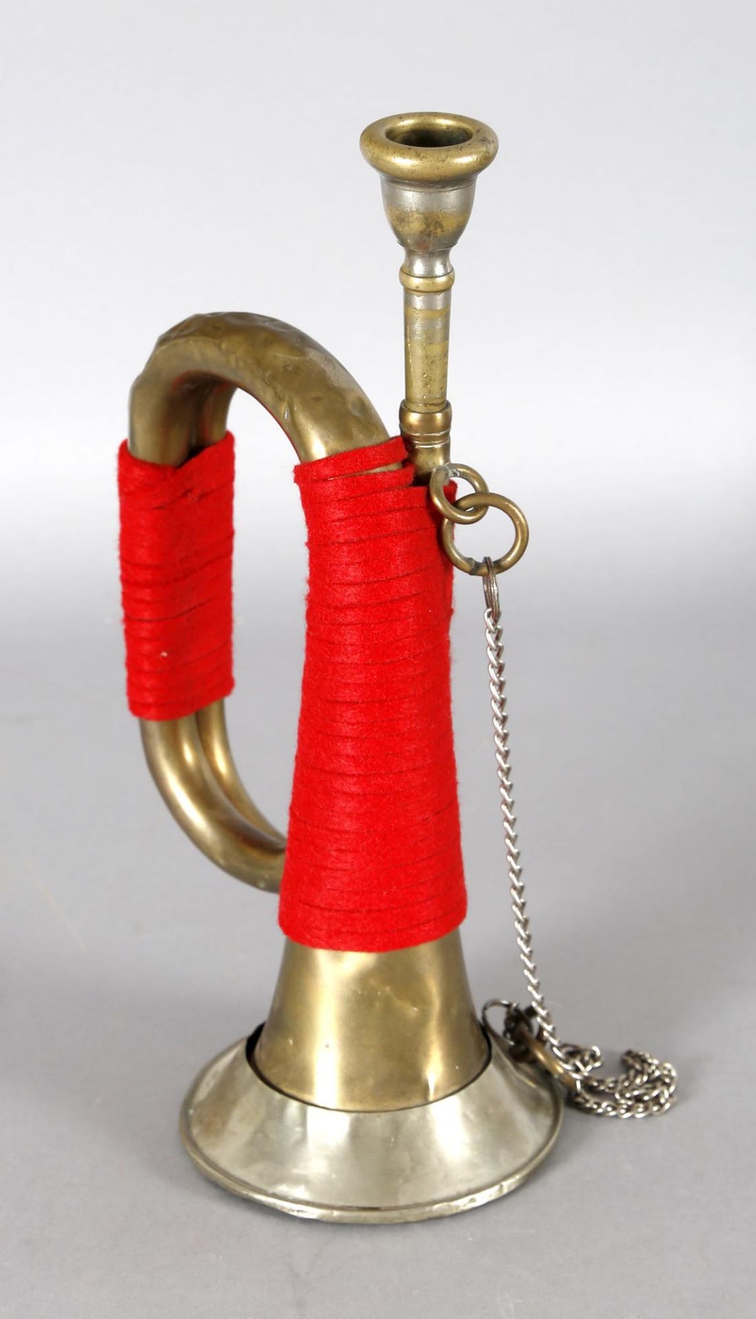 altes militärisches SignalhornMessing, Trichter mit Blech verstärkt, rote Wickelung, original - Bild 2 aus 2