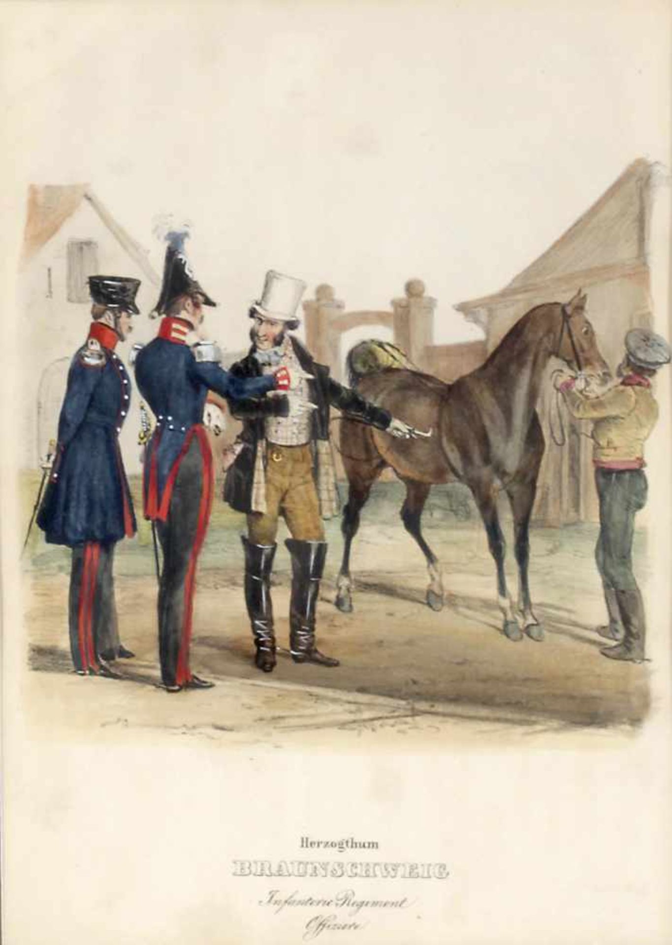 Vier kol. Lithographien aus Eckert/Monten, 19. Jh.Herzogtum Braunschweig: Leibbataillon (Hornist), - Image 4 of 5
