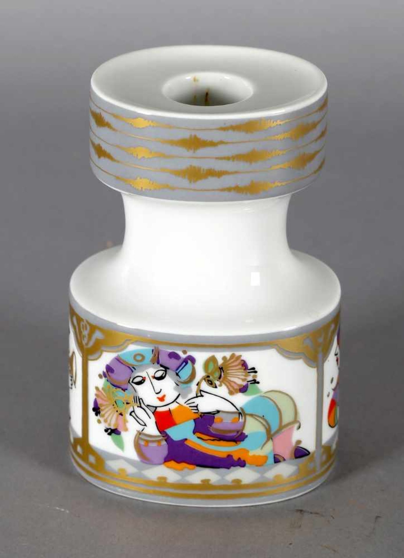 Kerzenhalter aus Porzellan, Rosenthal 1970er/80er Jahre, Dekor von Björn Wiinbladfarbig dekoriert