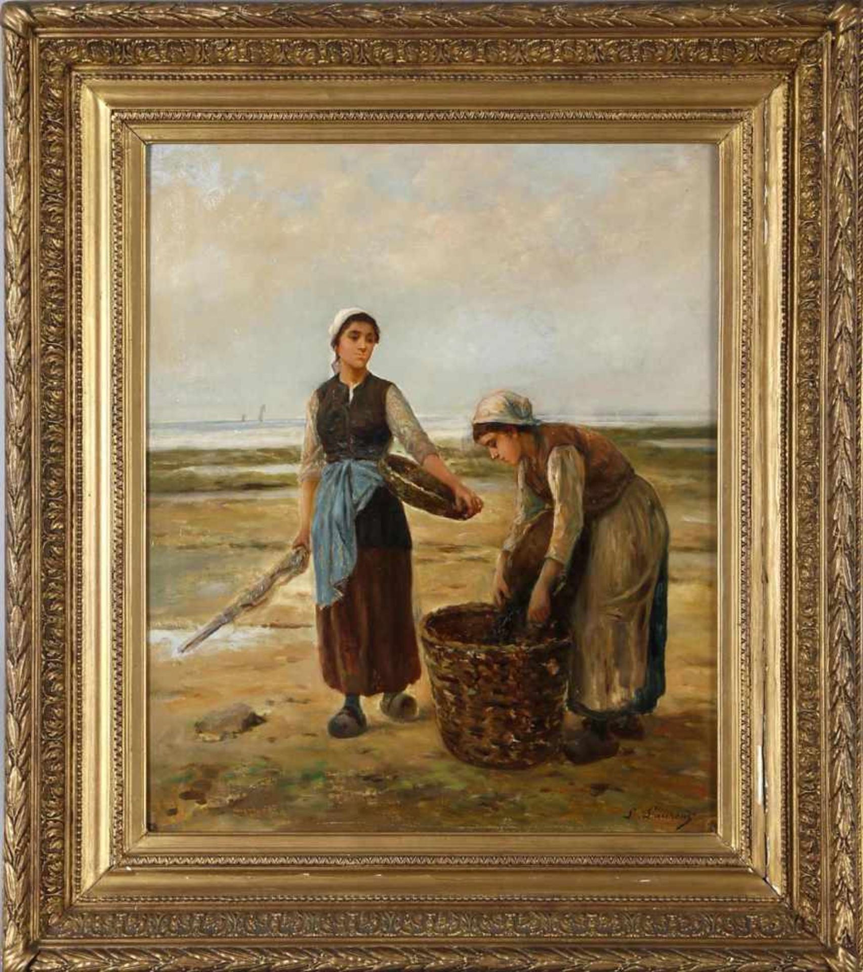 Henri Adolphe Louis Laurent (* Valenciennes 1840)Die Muschelsucherinnen, Öl auf Leinwand, rechts